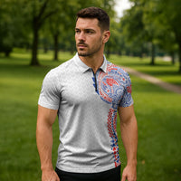 Hawaiian Traditional Tattoos Zipper Polo Shirt Kakau Tribal Tropical Plant Motif Hawaii Flag Color Inspired