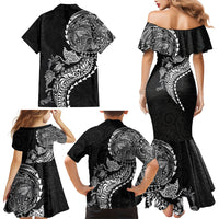 Hawaiian Kakau Tribal Sea Animals Tattoos Family Matching Mermaid Dress and Hawaiian Shirt Black Color