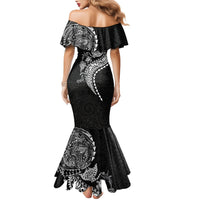 Hawaiian Kakau Tribal Sea Animals Tattoos Family Matching Mermaid Dress and Hawaiian Shirt Black Color