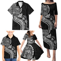 Hawaiian Kakau Tribal Sea Animals Tattoos Family Matching Puletasi and Hawaiian Shirt Black Color