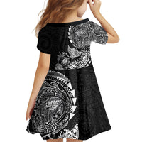 Hawaiian Kakau Tribal Sea Animals Tattoos Family Matching Summer Maxi Dress and Hawaiian Shirt Black Color