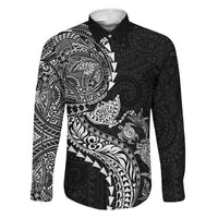 Hawaiian Kakau Tribal Sea Animals Tattoos Family Matching Summer Maxi Dress and Hawaiian Shirt Black Color