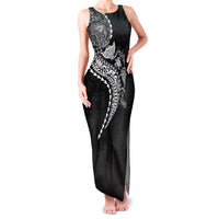 Hawaiian Kakau Tribal Sea Animals Tattoos Family Matching Tank Maxi Dress and Hawaiian Shirt Black Color