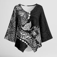 Hawaiian Kakau Tribal Sea Animals Tattoos Kimono Sleeve Blouse Black Color LT03 Female Black - Polynesian Pride