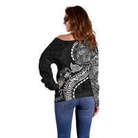 Hawaiian Kakau Tribal Sea Animals Tattoos Off Shoulder Sweater Black Color LT03 - Polynesian Pride