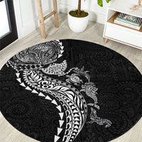 Hawaiian Kakau Tribal Sea Animals Tattoos Round Carpet Black Color LT03 Black - Polynesian Pride