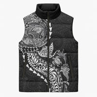 Hawaiian Kakau Tribal Sea Animals Tattoos Sleeveless Puffer Jacket Black Color LT03 Unisex Black - Polynesian Pride