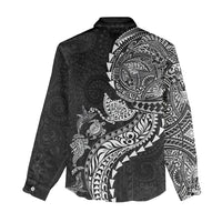 Hawaiian Kakau Tribal Sea Animals Tattoos Women Casual Shirt Black Color
