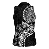 Hawaiian Kakau Tribal Sea Animals Tattoos Women Sleeveless Polo Shirt Black Color