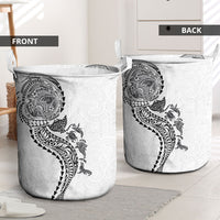 Hawaiian Kakau Tribal Sea Animals Tattoos Laundry Basket White Color LT03 - Polynesian Pride