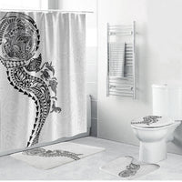 Hawaiian Kakau Tribal Sea Animals Tattoos Bathroom Set White Color LT03 Bathroom Set (4 pcs) White - Polynesian Pride