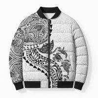 Hawaiian Kakau Tribal Sea Animals Tattoos Bomber Puffer Jacket White Color LT03 Unisex White - Polynesian Pride