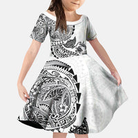 Hawaiian Kakau Tribal Sea Animals Tattoos Family Matching Off Shoulder Maxi Dress and Hawaiian Shirt White Color
