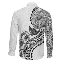 Hawaiian Kakau Tribal Sea Animals Tattoos Family Matching Off Shoulder Short Dress and Hawaiian Shirt White Color