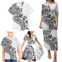 Hawaiian Kakau Tribal Sea Animals Tattoos Family Matching Puletasi and Hawaiian Shirt White Color