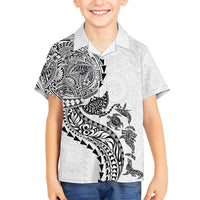 Hawaiian Kakau Tribal Sea Animals Tattoos Family Matching Puletasi and Hawaiian Shirt White Color