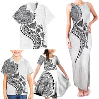 Hawaiian Kakau Tribal Sea Animals Tattoos Family Matching Tank Maxi Dress and Hawaiian Shirt White Color