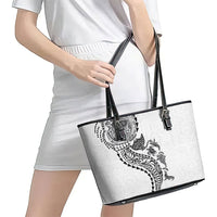 Hawaiian Kakau Tribal Sea Animals Tattoos Leather Tote Bag White Color LT03 - Polynesian Pride