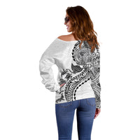Hawaiian Kakau Tribal Sea Animals Tattoos Off Shoulder Sweater White Color LT03 - Polynesian Pride