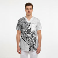 Hawaiian Kakau Tribal Sea Animals Tattoos Scrub Top White Color LT03 - Polynesian Pride