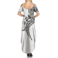 Hawaiian Kakau Tribal Sea Animals Tattoos Summer Maxi Dress White Color LT03 - Polynesian Pride