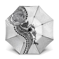 Hawaiian Kakau Tribal Sea Animals Tattoos Umbrella White Color LT03 One Size Folded 11.42 inch Opened Diameter 37.4 inch White - Polynesian Pride