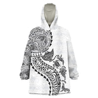 Hawaiian Kakau Tribal Sea Animals Tattoos Wearable Blanket Hoodie White Color