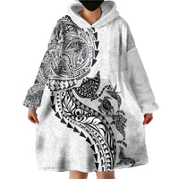 Hawaiian Kakau Tribal Sea Animals Tattoos Wearable Blanket Hoodie White Color