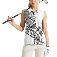 Hawaiian Kakau Tribal Sea Animals Tattoos Women Sleeveless Polo Shirt White Color