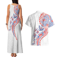 Hawaiian Kakau Tribal Sea Animals Tattoos Couples Matching Tank Maxi Dress and Hawaiian Shirt Hawaii Flag Color Inspired
