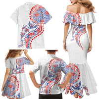 Hawaiian Kakau Tribal Sea Animals Tattoos Family Matching Mermaid Dress and Hawaiian Shirt Hawaii Flag Color Inspired