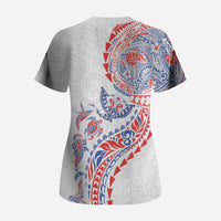Hawaiian Kakau Tribal Sea Animals Tattoos Scrub Top Hawaii Flag Color Inspired LT03 - Polynesian Pride