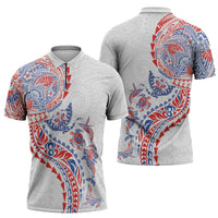 Hawaiian Kakau Tribal Sea Animals Tattoos Zipper Polo Shirt Hawaii Flag Color Inspired