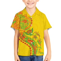 Hawaiian Kakau Tribal Sea Animals Tattoos Family Matching Off The Shoulder Long Sleeve Dress and Hawaiian Shirt Kanaka Maoli Flag Color Inspired