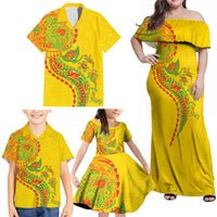Hawaiian Kakau Tribal Sea Animals Tattoos Family Matching Off Shoulder Maxi Dress and Hawaiian Shirt Kanaka Maoli Flag Color Inspired