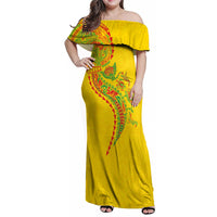 Hawaiian Kakau Tribal Sea Animals Tattoos Family Matching Off Shoulder Maxi Dress and Hawaiian Shirt Kanaka Maoli Flag Color Inspired