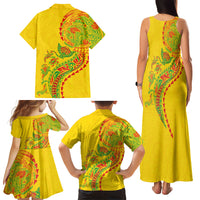 Hawaiian Kakau Tribal Sea Animals Tattoos Family Matching Tank Maxi Dress and Hawaiian Shirt Kanaka Maoli Flag Color Inspired