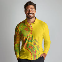 Hawaiian Kakau Tribal Sea Animals Tattoos Long Sleeve Polo Shirt Kanaka Maoli Flag Color Inspired