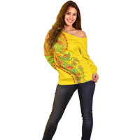 Hawaiian Kakau Tribal Sea Animals Tattoos Off Shoulder Sweater Kanaka Maoli Flag Color Inspired