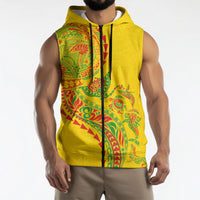 Hawaiian Kakau Tribal Sea Animals Tattoos Sleeveless Zip Hoodie Kanaka Maoli Flag Color Inspired