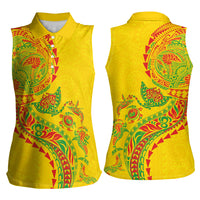 Hawaiian Kakau Tribal Sea Animals Tattoos Women Sleeveless Polo Shirt Kanaka Maoli Flag Color Inspired