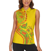 Hawaiian Kakau Tribal Sea Animals Tattoos Women Sleeveless Polo Shirt Kanaka Maoli Flag Color Inspired