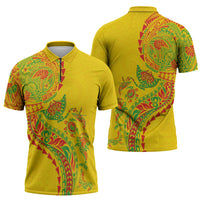 Hawaiian Kakau Tribal Sea Animals Tattoos Zipper Polo Shirt Kanaka Maoli Flag Color Inspired