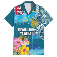 Personalised Tuvalu Independence Day Family Matching Off The Shoulder Long Sleeve Dress and Hawaiian Shirt Tuvaluan Tribal Flag Style LT03 Dad's Shirt - Short Sleeve Turquoise - Polynesian Pride