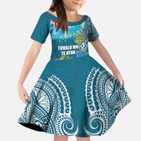 Personalised Tuvalu Independence Day Kid Short Sleeve Dress Tuvaluan Tribal Flag Style LT03 KID Turquoise - Polynesian Pride