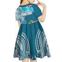 Personalised Tuvalu Independence Day Kid Short Sleeve Dress Tuvaluan Tribal Flag Style LT03 - Polynesian Pride