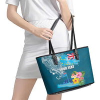 Personalised Tuvalu Independence Day Leather Tote Bag Tuvaluan Tribal Flag Style LT03 - Polynesian Pride