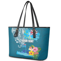 Personalised Tuvalu Independence Day Leather Tote Bag Tuvaluan Tribal Flag Style LT03 - Polynesian Pride