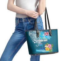 Personalised Tuvalu Independence Day Leather Tote Bag Tuvaluan Tribal Flag Style LT03 - Polynesian Pride