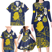 Niue Independence Day Family Matching Long Sleeve Bodycon Dress and Hawaiian Shirt Hiapo Pattern Fiti Pua and Uga